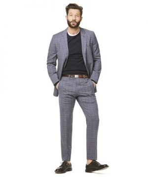 Navy and Grey Tropical Wool Plaid Sutton Suit Jacket Navy and Grey Tropical Wool Plaid Sutton Suit Jacket
