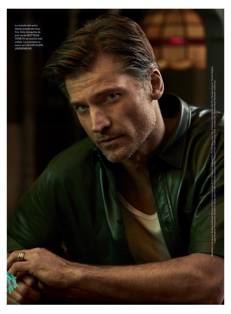 Connecting with Icon El País, Nikolaj Coster-Waldau sports a leather shirt by Bottega Veneta with a Calvin Klein tank. » Nikolaj Coster-Waldau Covers Icon El País, Discusses Living Outside Hollywood Connecting with Icon El País, Nikolaj Coster-Waldau sports a leather shirt by Bottega Veneta with a Calvin Klein tank.