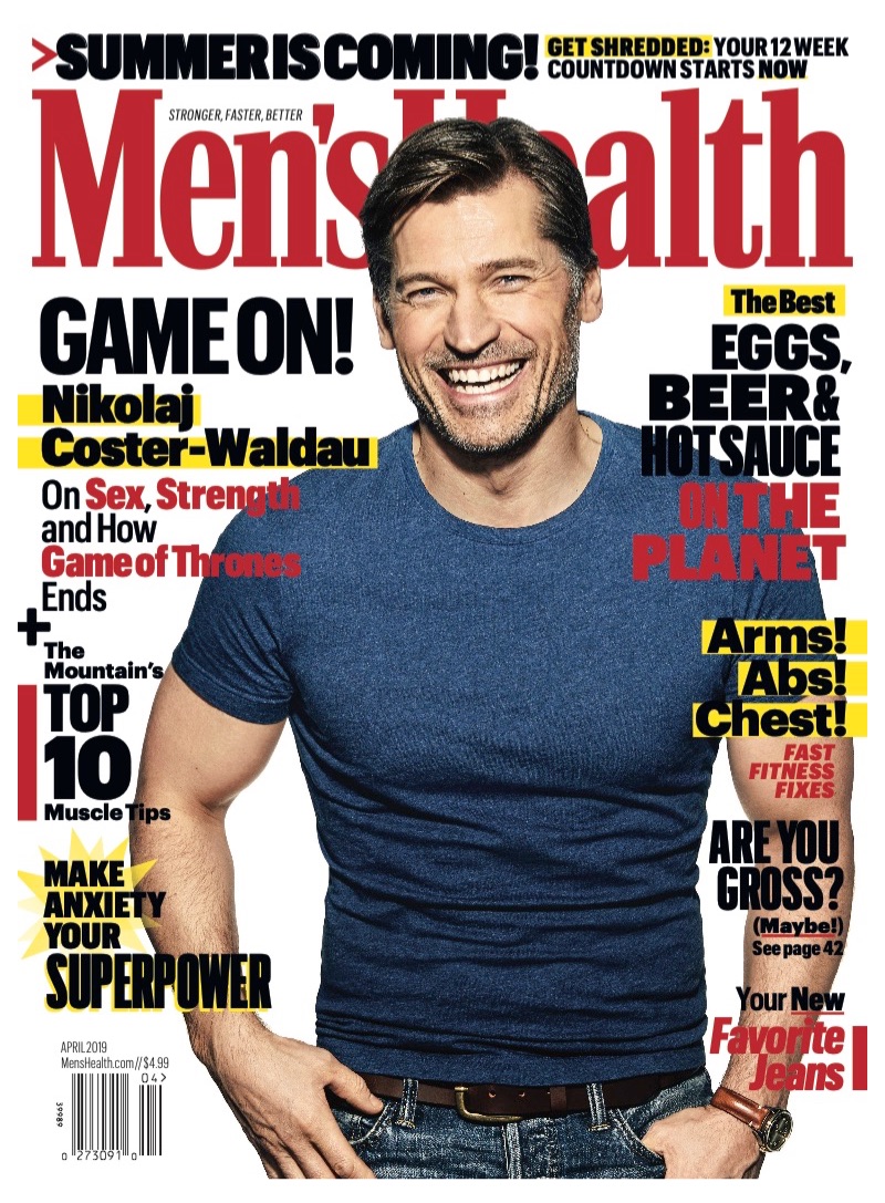 Nikolaj Coster-Waldau covers the April 2019 issue of Men's Health.