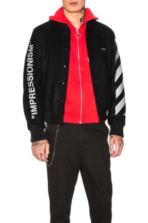 OFF-WHITE Diagonal Green Man Varsity Jacket. - size XL (also in L,M,S) OFF-WHITE Diagonal Green Man Varsity Jacket. - size XL (also in L,M,S)