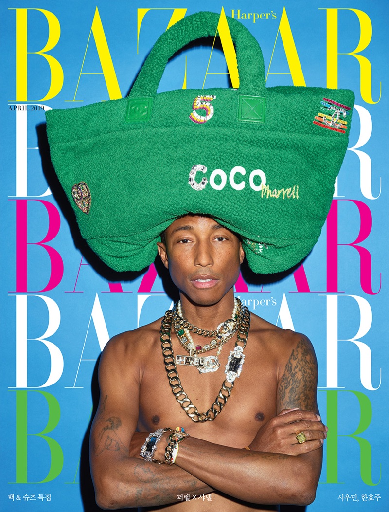 Pharrell covers the April 2019 issue of Harper's Bazaar Korea.