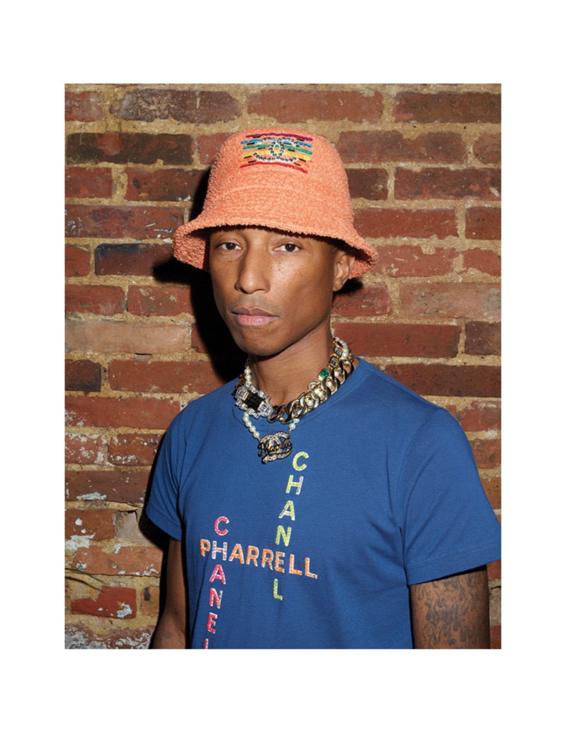 Sporting pieces from the Chanel Pharrell collection, Pharrell stars in a new photo shoot. 