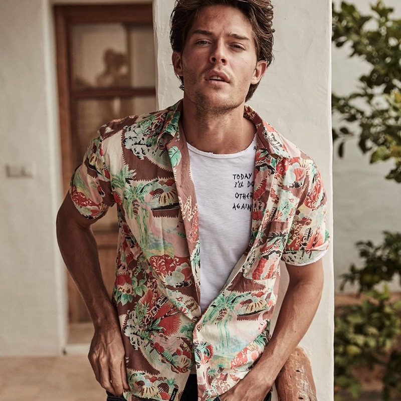 Front and center, Cesar Casier appears in Replay's spring-summer 2019 campaign.