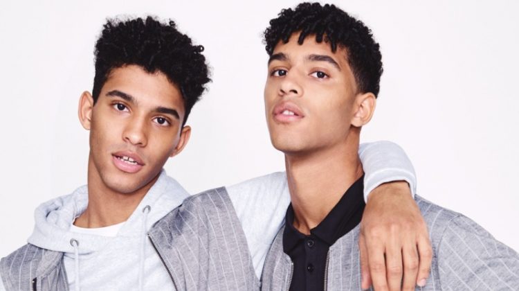 Brothers Jan Carlos and Hector Diaz sport grey pinstriped numbers from River Island.