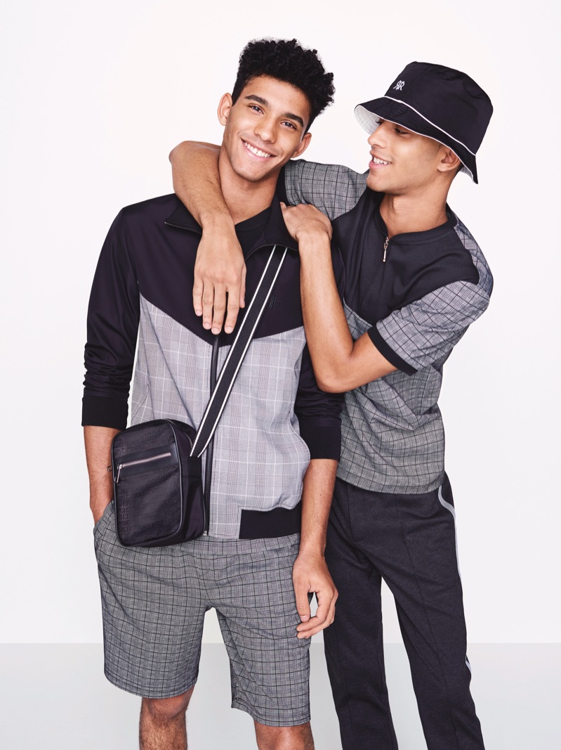 Models Jan Carlos and Hector Diaz wears sporty looks from River Island's spring 2019 collection.