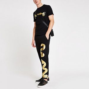 River Island Mens Money Clothing black signature joggers River Island Mens Money Clothing black signature joggers