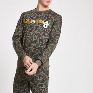 River Island Mens Money Clothing dark brown camo sweatshirt River Island Mens Money Clothing dark brown camo sweatshirt
