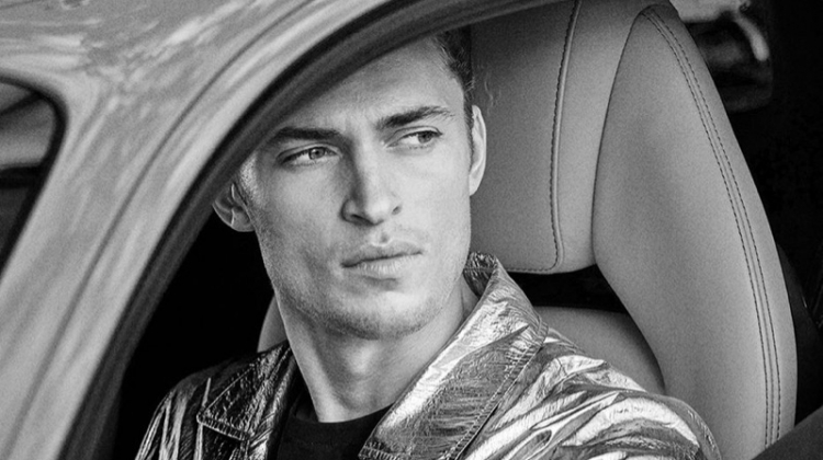 Getting behind the wheel of a car, Harvey Haydon stars in Rodrigo's spring-summer 2019 campaign.