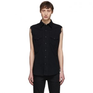 Saint Laurent Black Denim Destroyed Sleeveless Shirt Saint Laurent Black Denim Destroyed Sleeveless Shirt