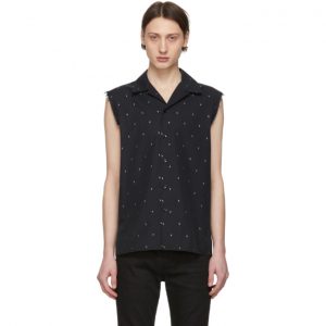 Saint Laurent Black and Silver Lame Sleeveless Shirt Saint Laurent Black and Silver Lame Sleeveless Shirt