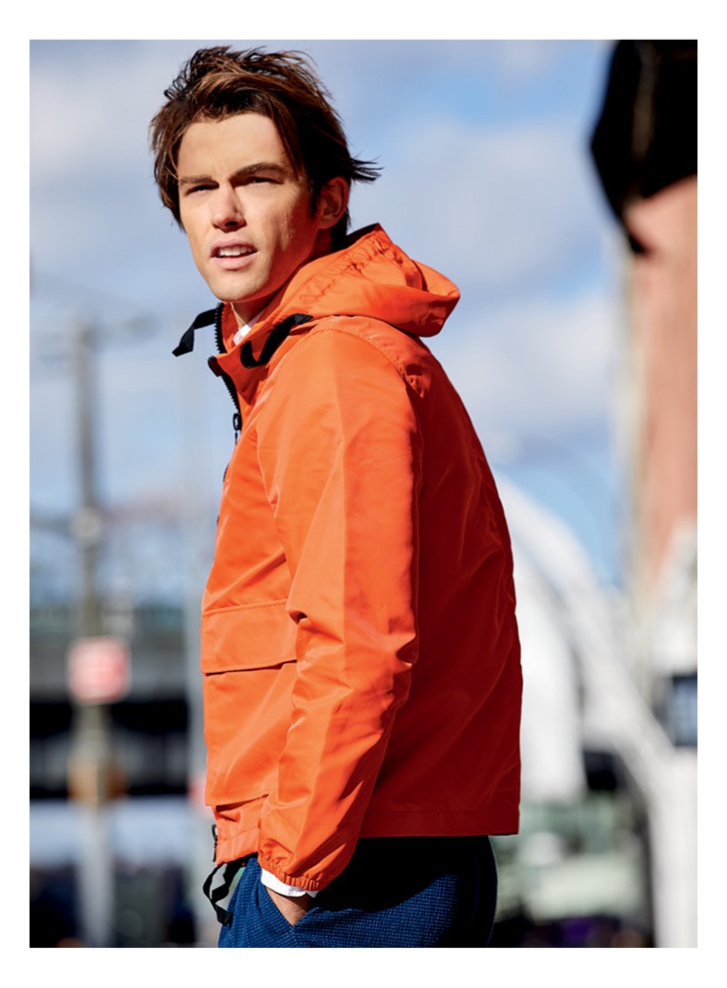 Lucas Garcez sports a windbreaker by Officine Generale.