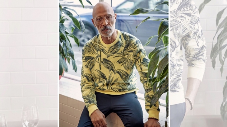 Connecting with Simons, Lono Brazil sports LE 31's tropical print Savannah sweater.