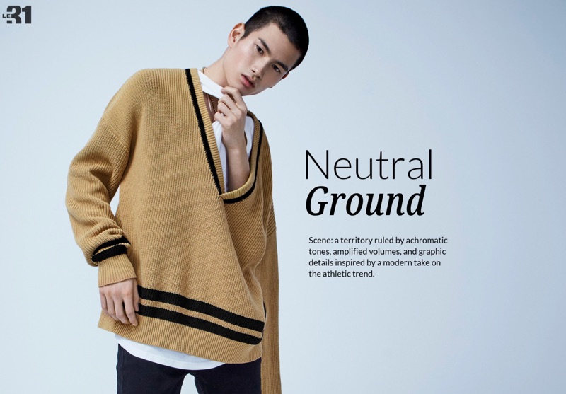 Kohei Takabatake sports a LE 31 varsity boxy sweater with a loose tank and Only & Sons skinny-fit jeans. » Neutral Ground: Kohei Takabatake Goes Sporty in LE 31 for Simons Kohei Takabatake sports a LE 31 varsity boxy sweater with a loose tank and Only & Sons skinny-fit jeans.