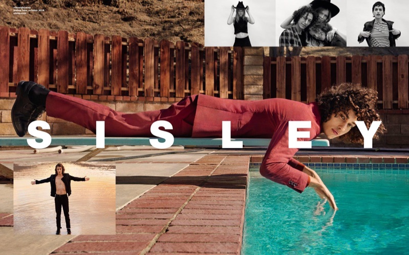 Pictured on a diving board, Max Fieschi dons a sharp suit for Sisley's spring-summer 2019 campaign.