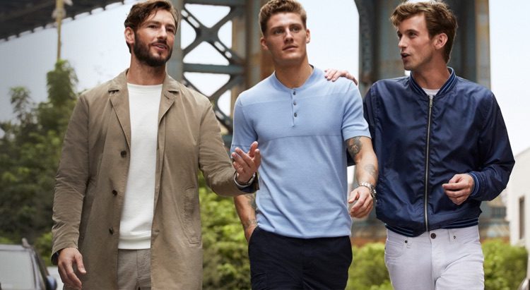 Models Parker Gregory, Mikkel Jensen, and RJ King front Strellson's spring-summer 2019 campaign.