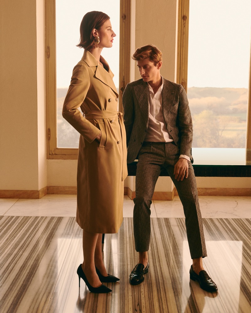 Models Gwenola Guichard and Chris Beek star in Tagliatore's spring-summer 2019 campaign.