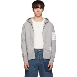 Thom Browne Grey 4-Bar Classic Zip-Up Hoodie Thom Browne Grey 4-Bar Classic Zip-Up Hoodie