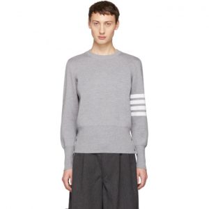 Thom Browne Grey Milano Stitch Four Bar Crewneck Sweater Thom Browne Grey Milano Stitch Four Bar Crewneck Sweater