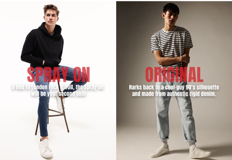 Douglas Giles and Qiang Li rock denim jeans from Topman. » Fit In, Stand Out: Discover Topman Spring '19 Denim Campaign Douglas Giles and Qiang Li rock denim jeans from Topman.