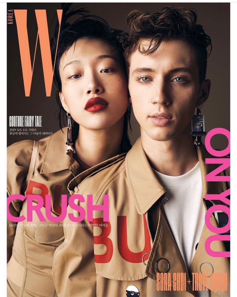 Model Sora Choi and singer Troye Sivan cover the March 2019 issue of W Korea.