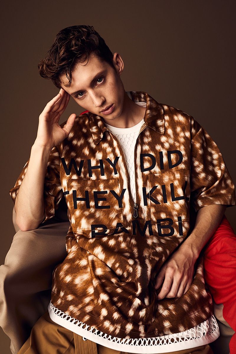 Sporting a look from Burberry, Troye Sivan appears in a photo shoot for W Korea.