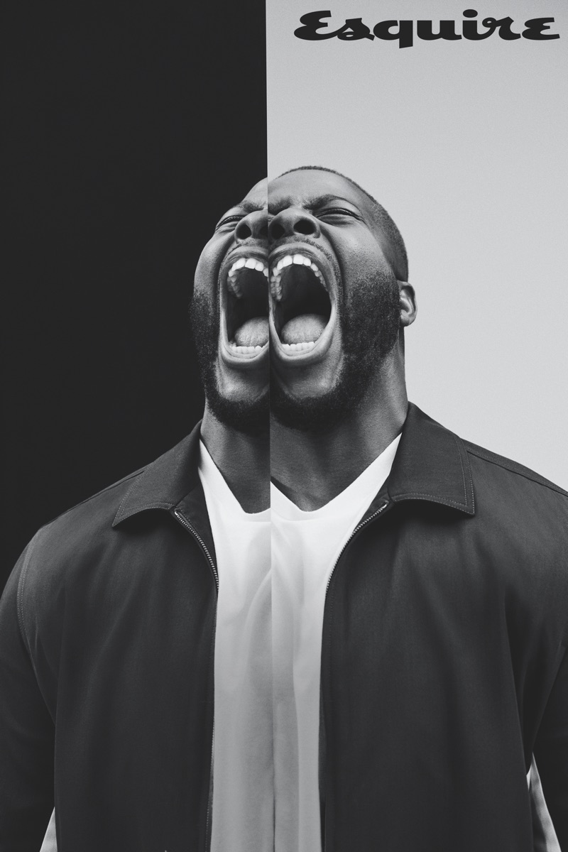 Screaming, Winston Duke wears a Valentino jacket and Off-White t-shirt. » 'Us' Star Winston Duke Embraces Fashion-Forward Style for Esquire Screaming, Winston Duke wears a Valentino jacket and Off-White t-shirt.