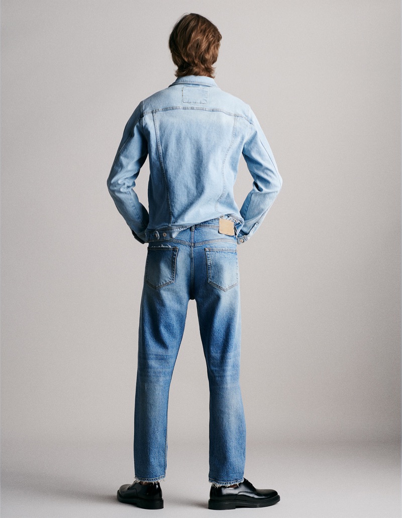 Doubling down on denim, Theo Ford wears Zara Man.