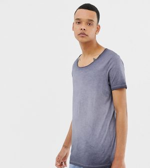 ASOS DESIGN Tall longline t-shirt with raw scoop neck in acid wash in gray - Gray ASOS DESIGN Tall longline t-shirt with raw scoop neck in acid wash in gray - Gray