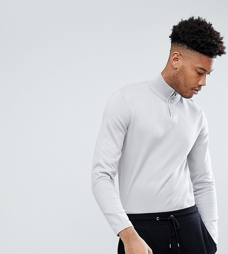 ASOS DESIGN Tall turtleneck sweater with zip in pale gray – Gray | The ...