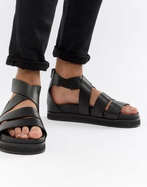 ASOS DESIGN gladiator sandals in black leather with chunky sole - Black ASOS DESIGN gladiator sandals in black leather with chunky sole - Black