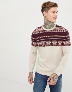 ASOS DESIGN lambswool blend fairilse sweater in beige - Cream ASOS DESIGN lambswool blend fairilse sweater in beige - Cream