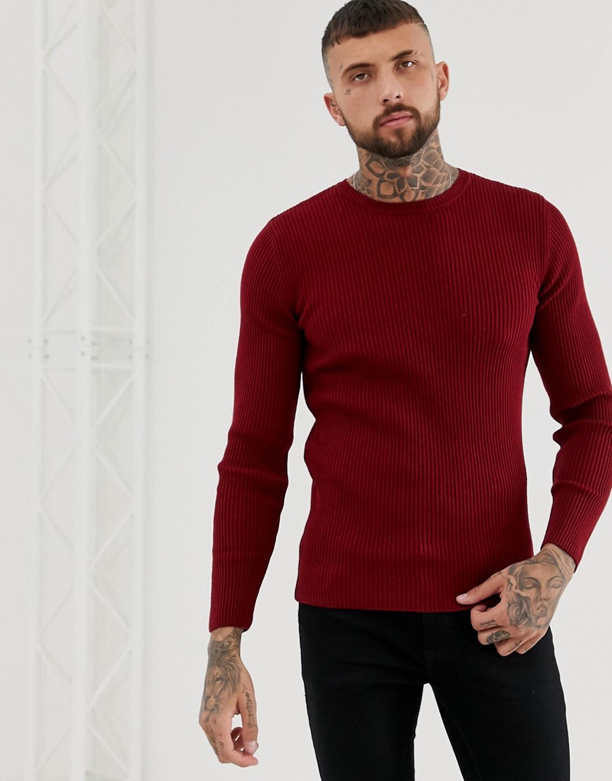 muscle fit ribbed sweater