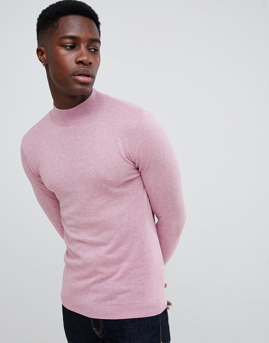 ASOS DESIGN muscle fit turtleneck sweater in pink – Pink | The Fashionisto