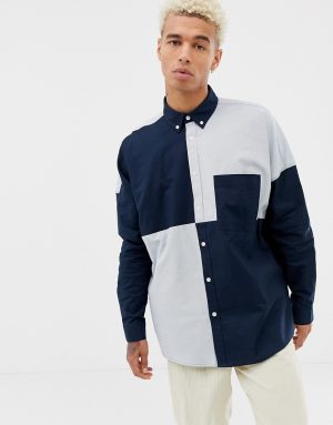 ASOS DESIGN oversized oxford shirt in cut & sew - Navy ASOS DESIGN oversized oxford shirt in cut & sew - Navy