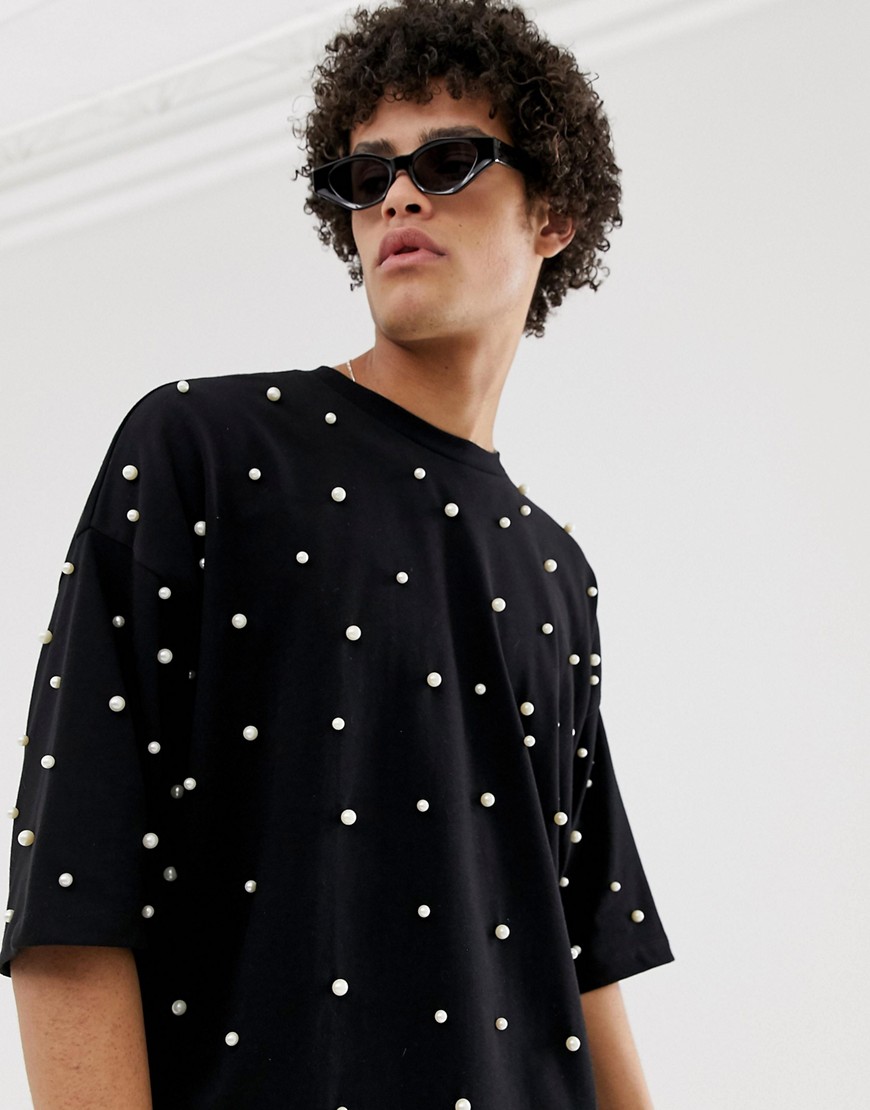 ASOS DESIGN oversized t-shirt with all-over pearls in heavyweight ...