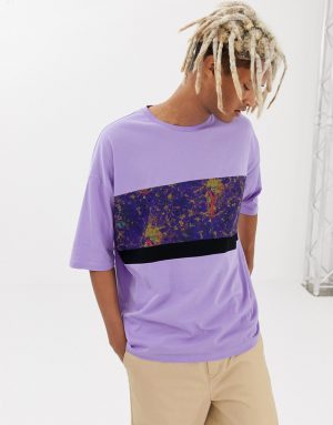 ASOS DESIGN oversized t-shirt with marble print panel with half sleeve - Purple ASOS DESIGN oversized t-shirt with marble print panel with half sleeve - Purple