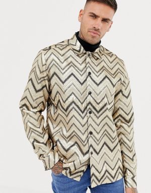 ASOS DESIGN party chevron stripe overshirt in gold - Gold ASOS DESIGN party chevron stripe overshirt in gold - Gold