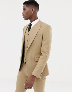 ASOS DESIGN skinny suit jacket in camel micro texture - Beige ASOS DESIGN skinny suit jacket in camel micro texture - Beige