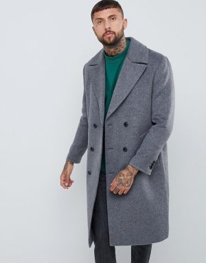 ASOS DESIGN wool mix double breasted overcoat in charcoal - Gray ASOS DESIGN wool mix double breasted overcoat in charcoal - Gray