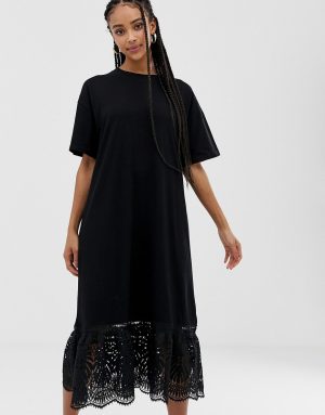 Amy Lynn short sleeve shift dress with lace detail - Black Amy Lynn short sleeve shift dress with lace detail - Black