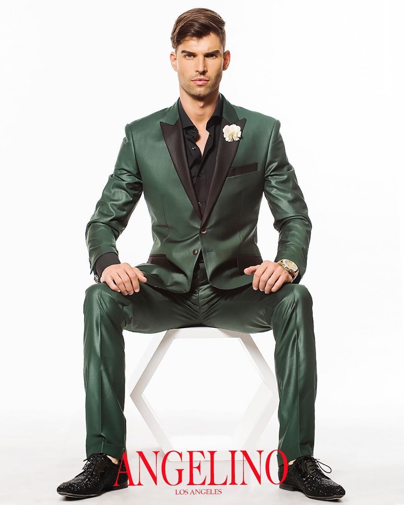 Prosper with this stunning green suit from Angelino's 2019 prom collection.