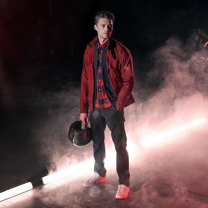 Front and center, Harvey Haydon sports a spring-summer 2019 look from Barbour International.