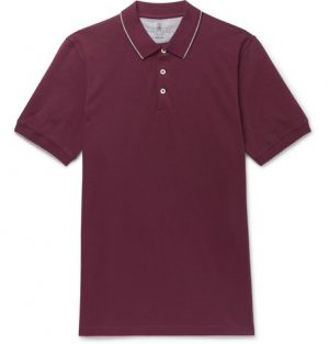 Brunello Cucinelli - Contrast-Tipped Cotton-Piqué Polo Shirt - Men - Burgundy Brunello Cucinelli - Contrast-Tipped Cotton-Piqué Polo Shirt - Men - Burgundy