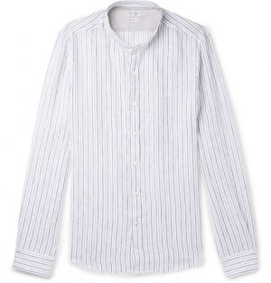 Brunello Cucinelli - Grandad-Collar Pinstriped Linen Shirt - Men - Blue Brunello Cucinelli - Grandad-Collar Pinstriped Linen Shirt - Men - Blue