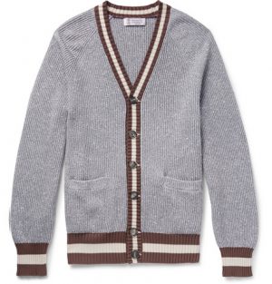 Brunello Cucinelli - Striped Cotton-Blend Cardigan - Men - Gray Brunello Cucinelli - Striped Cotton-Blend Cardigan - Men - Gray