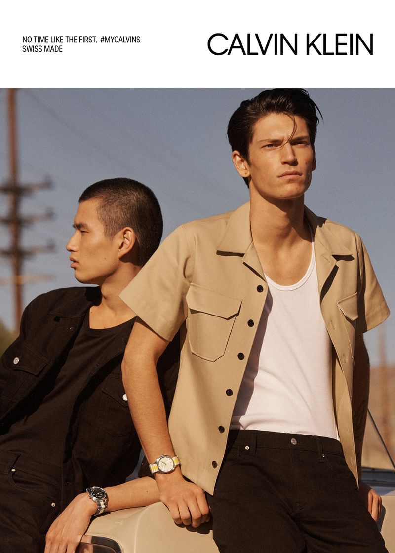 Models Kohei Takabatake and Justin Eric Martin come together for Calvin Klein's spring-summer 2019 watches campaign.
