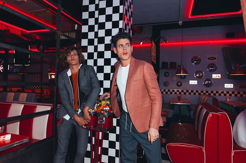 Models Umberto Manca and Raphaël Say appear in David Naman's spring-summer 2019 campaign.