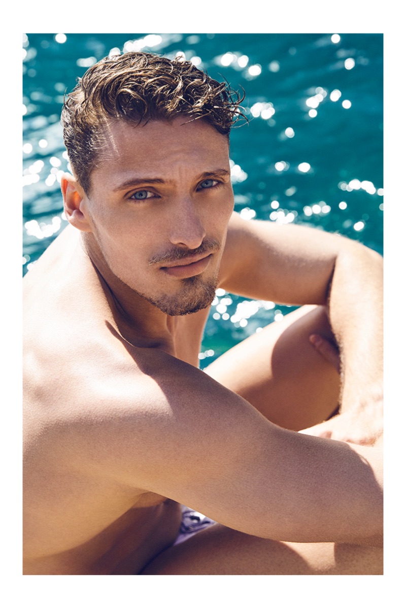 Italian model Gennaro Lillio poses for the Dolce & Gabbana Light Blue Sun fragrance campaign.