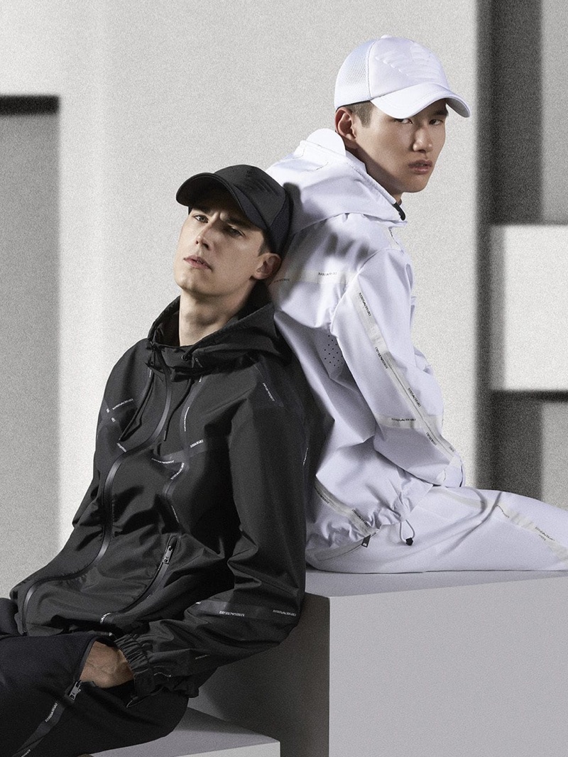 Julian Weigl and Kohei Takabatake sport black and white looks from Emporio Armani.