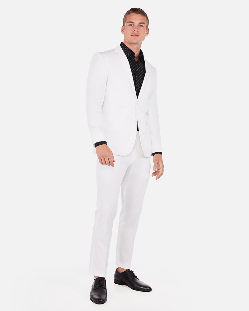 Express Slim Cotton Blend Stretch Suit Jacket $228 and Suit Pant $98 » All White Outfits for Men: The Essential Style Guide Express Slim Cotton Blend Stretch Suit Jacket $228 and Suit Pant $98